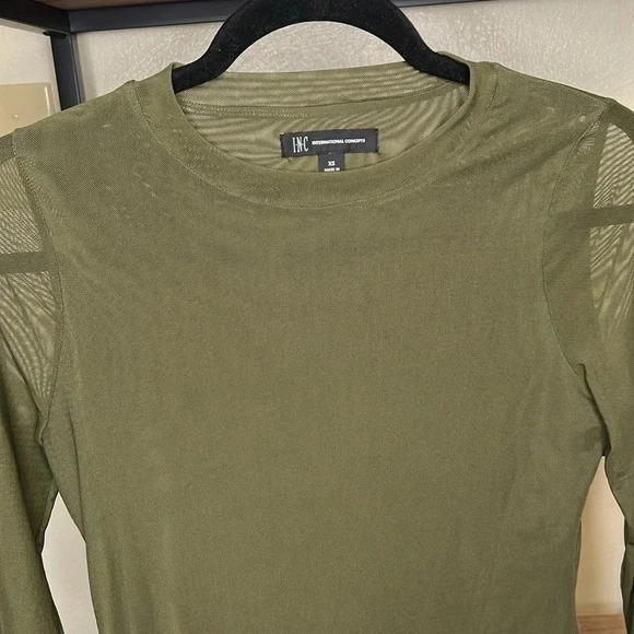 INC Mesh Crewneck Long Sleeve Top Costa Green Size XS NEW - Picture 3 of 6